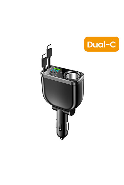 Choice Black 150W Car Charger With 70CM Retractable Dual Type C Cable Fast Ch...