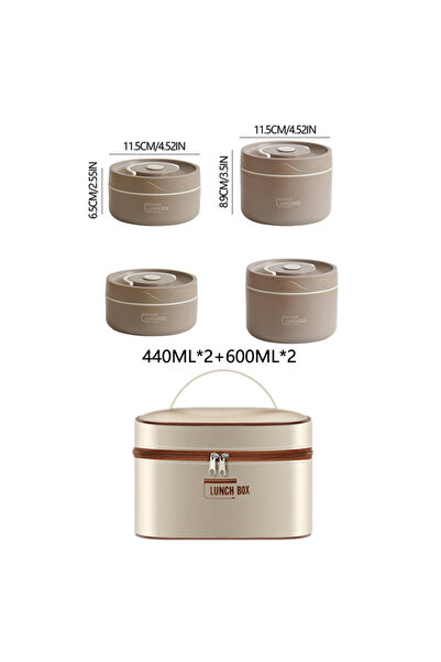 Choice 4pcs-Brown 304 Stainless Steel Insulated Lunch Box with Storage Bag Po...