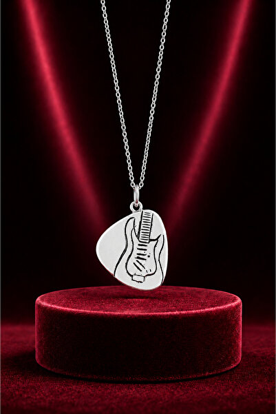 Silvari Silver Pena Tasarım Elektro Gitar Detaylı Parlak Unisex 925 Ayar Gümü...