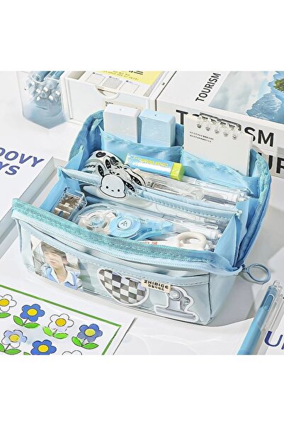 Choice Blue 10-Layer Prism Transparent Pencil Case Large and Cute Great for M...