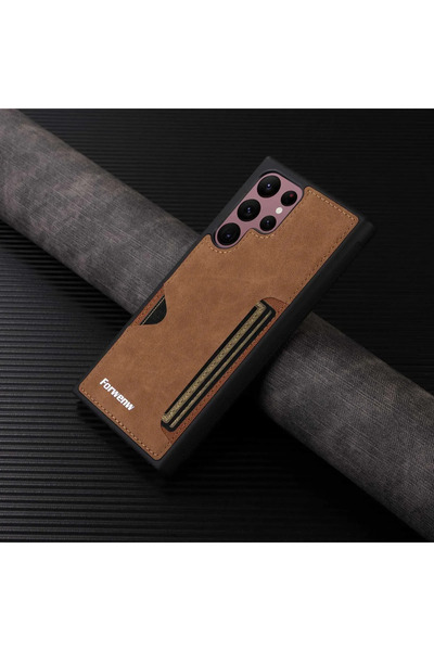 Choice Galaxy S25 or S24 Brown Retro Card Leather Case for S26 S25 S24 Ultra ...