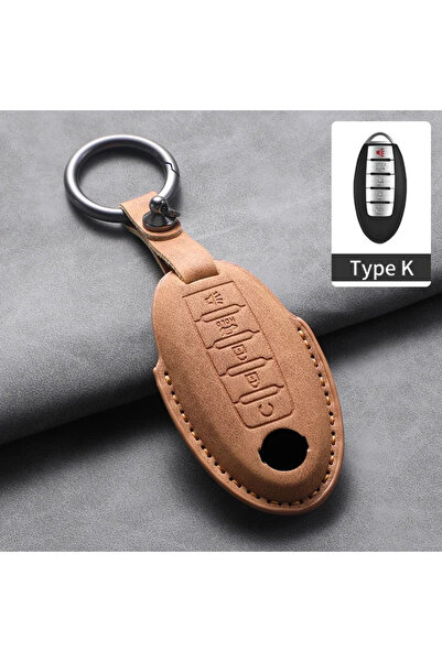Choice7 Brownish yellow K1 5 Buttons Leather Car Key Case Cover Shell for Nis...
