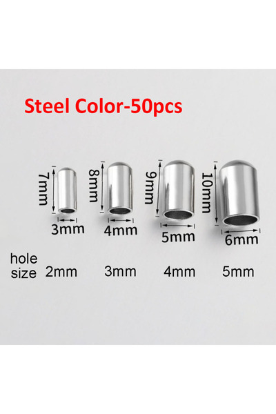 Choice 7x3x2mm Steel Color-50pcs 50pcs Stainless Steel Leather End Caps Crimp...