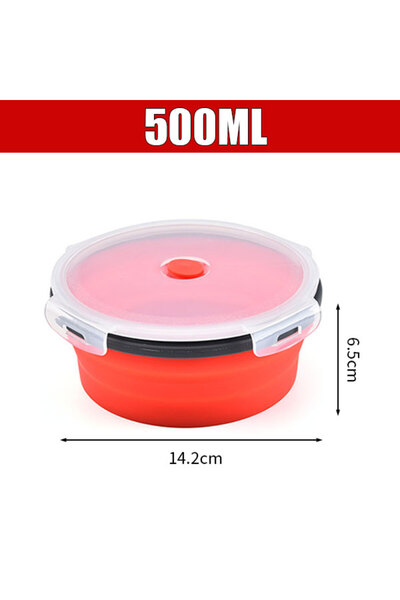 Choice Red-500ml Round Silicone Folding Lunch Box Microwave Folding Bowl Port...