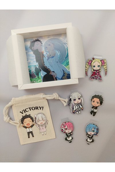 ganbarou art studio Re:Zero Anime Subaru , Emilia , Rem , Ram kese & magnetli...