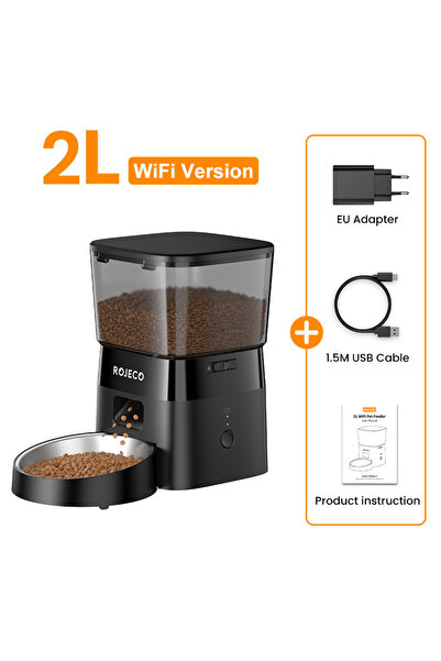 Choice 2L Black with EU Plug ROJECO Dog Feeder Automatic Smart Pet Food Dispe...