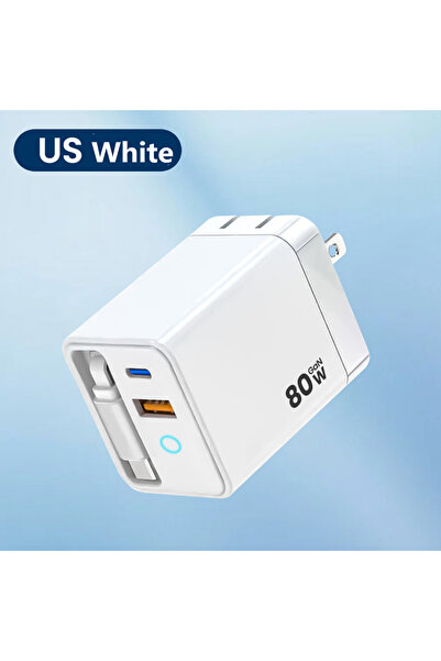 Choice US White Elough 80W USB Type C Charger with Retractable Cable PD Fast ...