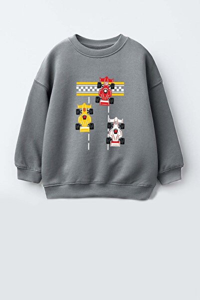 Monila Erkek Çocuk 3 İplik Kumaş Araba Baskılı Pamuklu Sweatshirt