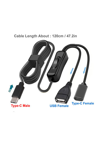 Choice5 C to 1A 1C -F 120cm 5V USB Type C Extension Cable with On/Off Switch ...