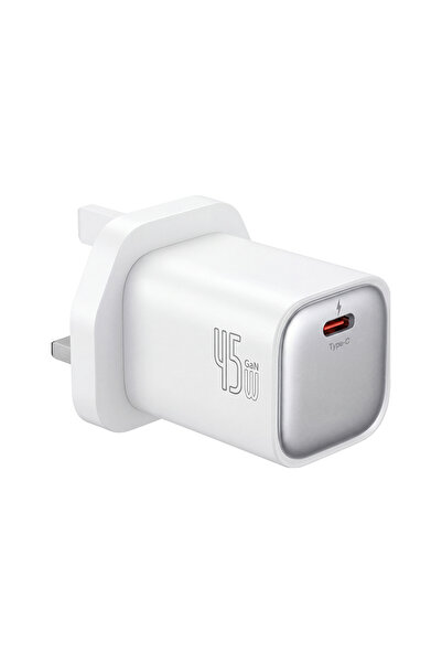 Choice شاحن USB أبيض بقابس بريطاني بقوة 45 واط بتقنية GaN للهواتف، شحن فائق ا...