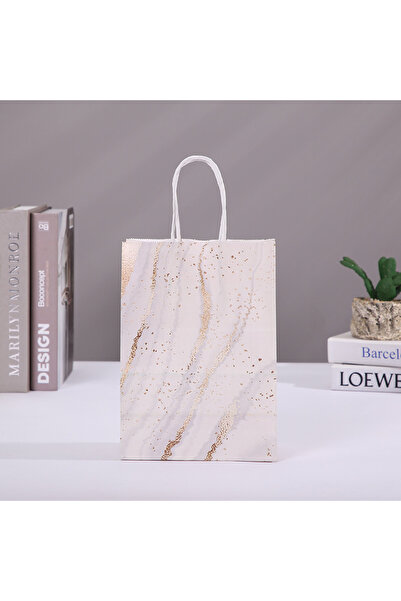 Choice 21x15x8cm Marble beige 5 pcs Marble Design Kraft Paper Gift Bag with H...