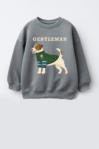 Monila Erkek Çocuk 3 İplik Kumaş Hayvan Baskılı Pamuklu Sweatshirt