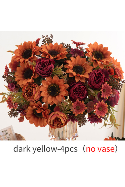 Choice deep yellow-4pcs 1/4Pcs Sunflowers peony Artificial Flowers Fall Summe...