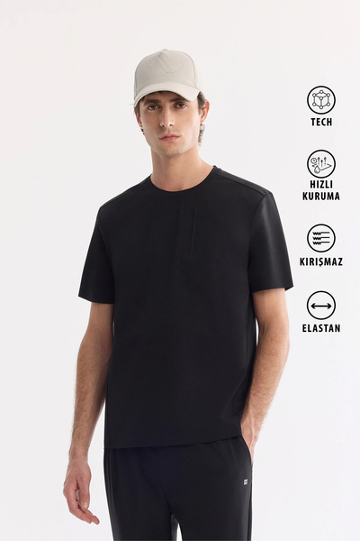 Avva Men's Black Crew Neck Anti-Wrinkle Quick Dry Technical Fabric Regular Fi...