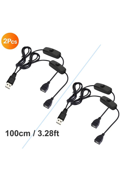 Choice1 100cm - 2pcs 1 to 2 USB Power Extension Cable with Two On/Off Switch ...