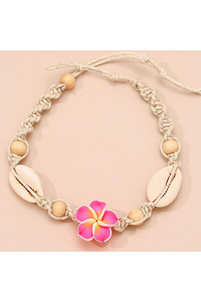 Choice ASL70130C Neon Pink Color Flower Shell String Weaving Handmade Anklet ...
