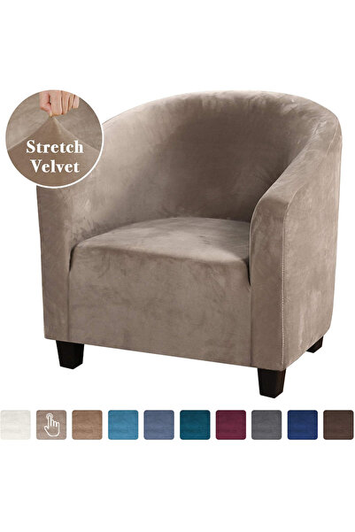 Choice Taupe High Stretch Sofa Cover Velvet Tub Chair Cover Skid Resistance F...
