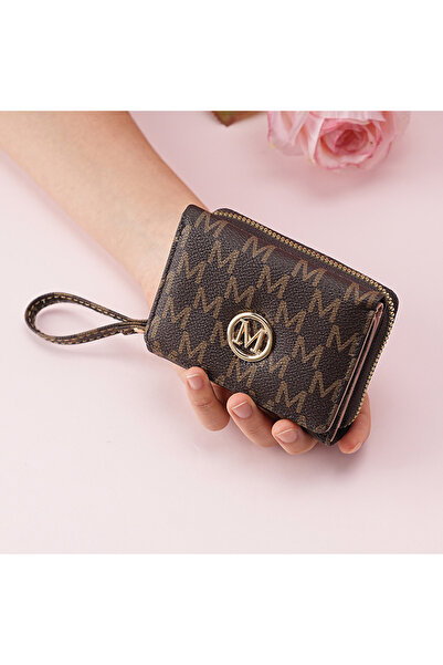 Choice4 Coffee Threefold Zipper Wallet with Letter Pattern, Stylish Multi Col...