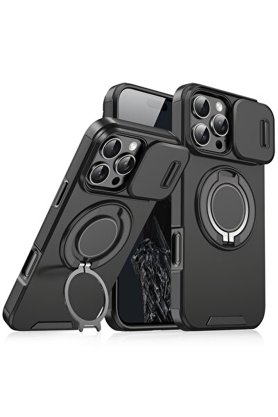 Choice42 iPhone17 Pro Max black Luxury Heavy Duty Armor Magnetic Bracket Case...
