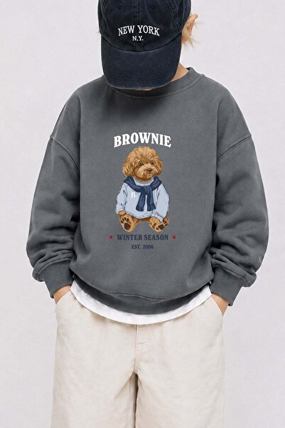 Monila Erkek Çocuk 3 İplik Kumaş Ayıcık Baskılı Pamuklu Sweatshirt