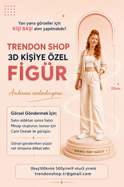 Tuval Kişiye Özel 3 Boyutlu Figür 20cm (3D) / Hazır Biblo / Yıldönümü, Sevgil...