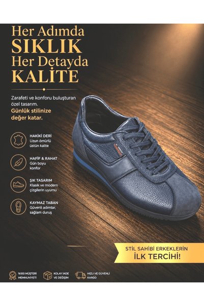 KOMCERO Erkek Lacivert Deri Ayakkabı