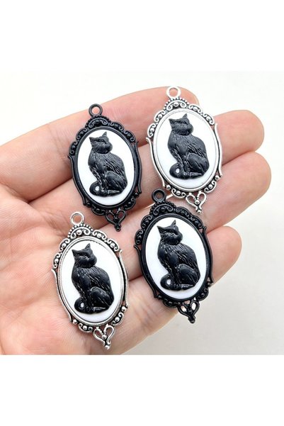 Choice 4PCS CAT 4pcs 42*24mm Vintage Gothic Black Cat Cameo Charms Halloween ...