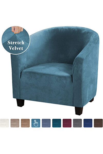 Choice Peacock Blue High Stretch Sofa Cover Velvet Tub Chair Cover Skid Resis...