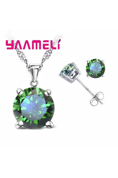 Choice green Fast Shipping 925 Serling Silver Color Shiny Cubic Zirconia Neck...