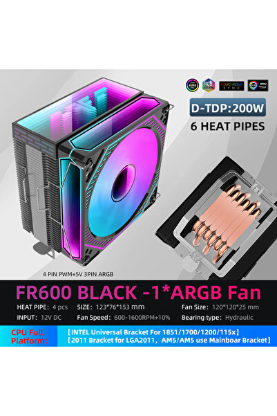 Choice A-RGB Other FR600-A-Black-1FAN Metalfish CPU Air Cooler 4 6 Heat Pipe ...