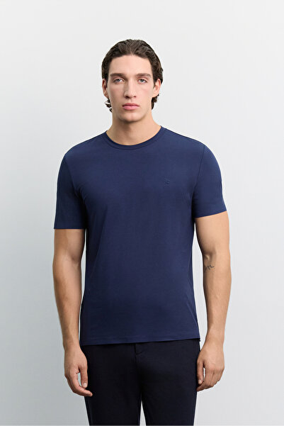 Avva Men's Navy Blue Crew Neck Soft Touch Basic Regular Fit T-Shirt A62Y1037