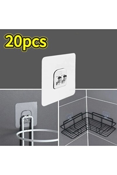 Choice1 20pcs Single and Double Hook Self Adhesive Wall Hooks Transparent Tra...
