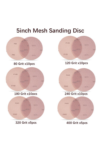 Choice1 50pcs Grit mix 50pcs 5inch 125mm Mesh Sanding Discs Anti-Blocking Hoo...