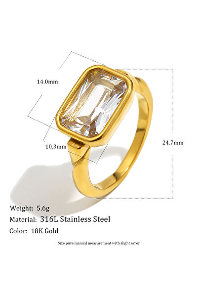 Choice7 7 Gold A MamacitaSlay 316L Stainless Steel Square Zircon Ring 18K Gol...