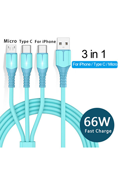 Choice كابل شحن سريع USB 3 في 1 بطول 1 متر وقوة 66 واط لهواتف آيفون 14، كابل ...