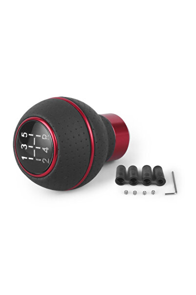 Choice1 Red 5 Speed Universal Leather＆Aluminium Car Gear Shift Knob For M8 M1...