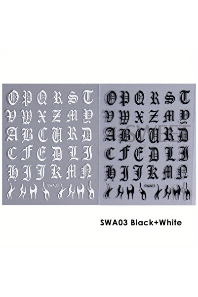 Choice SWA03 Black White 2pcs Gothic Letter Nail Sticker Black White Cool Des...
