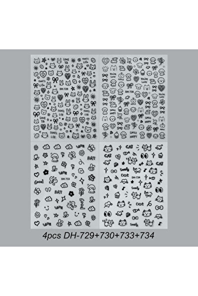 Choice DH-729-730-733-734 4pcs Cartoon Cute Cat Nail Art Sliders 3D Graffiti ...