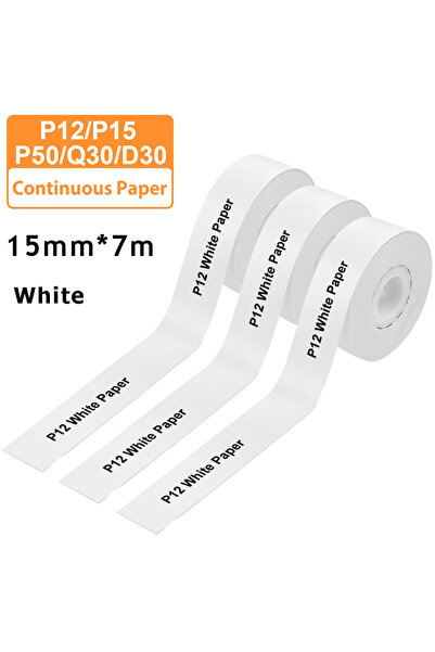 Choice white 3pcs 15mm x7m Continuous Label Paper fit for P12 P15 D30 Q30 Pri...