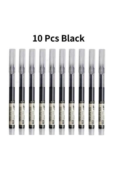 Choice 10pcs Black 10Pcs Straight Liquid Writing Gel Pens Quick-drying Large-...