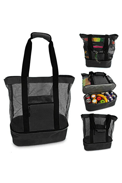 Choice black Heat Preservation Picnic Beach Bag Women Mesh Transparent Double...