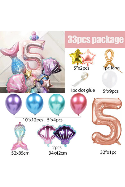Choice NUMBER 32inch Mermaid Number 5 33 Pcs Mermaid Tail Balloons Rose Gold ...