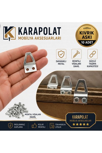 KARAPOLAT 10 Adet Tablo Kancası Kıvrık Model