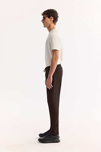 Avva Erkek Kahverengi Beli Lastikli Bağcıklı Duble Paça Jogger Relaxed Fit Pantolon E003000