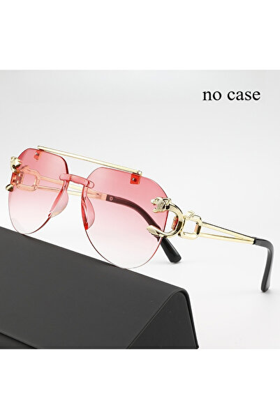 Choice5 pink Frameless Beveled Sunglasses Frog Eyes Gradient Color UV Protect...