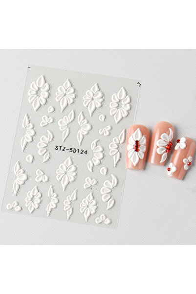 Choice STZ-5D124 5D Embossed Flower Nail Stickers Elegant White Pink Blue Pet...