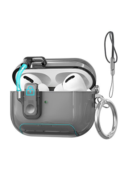 Choice جراب شفاف أسود لسماعات AirPods Pro 3 (إصدار 2025) مع قفل أمان وحبل تعليق.