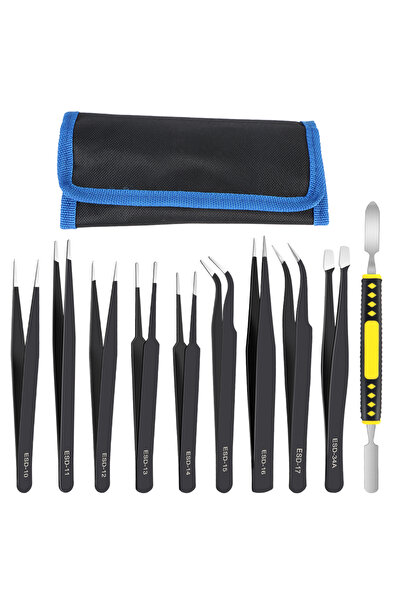 Choice Bent 1Set Precision Anti-Static 10Pcs/Set Curved Straight Tweezers ESD...