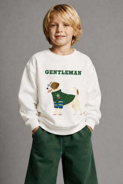 Monila Boy's 3 Thread Fabric Animal Printed Cotton Sweatshirt