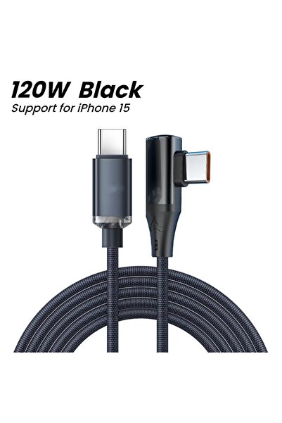 Choice 2m Black C-C 90 Degree Elbow USB C Cable PD 120W Fast Charging Type C ...